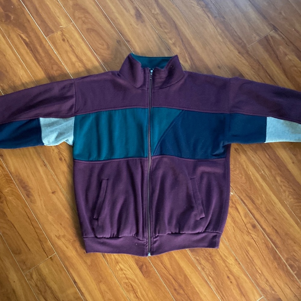 Vintage color block zip up sweater
